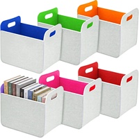 Lot de 6 paniers de rangement pliables en tissu rectangulaires colorés de 14x10 pouces avec poignée pour l'organisation des étagères de la maison et des placards