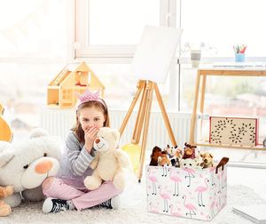 Flamingo Pink <b>Basket</b> Nursery Girl Baby Storage <b>Basket</b> Rectangular Cute Pattern Kids Toy Storage Bin Organizer Book <b>Shelf</b> <b>Basket</b> - Product Image 4