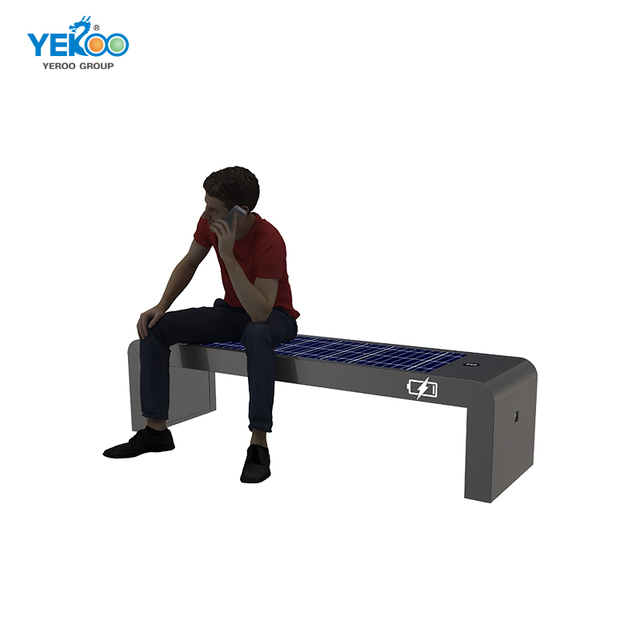 Modern Iron Outdoor Solar Smart Bench with Advertising Bluetooth Speaker & LED Light Strip for Street Furniture