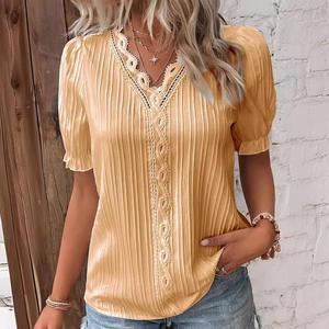 Blusas y Camisas de Mujer de Talla Grande con Cuello en V Sólido, Diseño Hueco, Manga Corta, Holgadas, Estilo Urbano, Moda Vacacional 2026 - Product Image 5