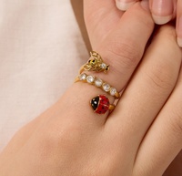 Bague ARETAS en acier inoxydable plaqué or, non décolorante, avec motif de coccinelle et d'abeille incrusté de zircon, ouverte et personnalisable pour femmes