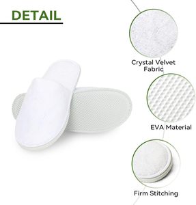 Chaussons d'hôtel jetables en molleton corail et coton, semelle EVA, doux, portables, à bout fermé, couleur personnalisable, faible MOQ, certifiés ISO9001, vente en gros - Product Image 3