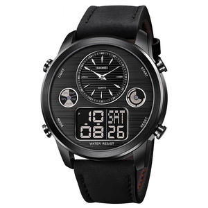 Multifunctional Men's Sports Watch Analog Digital Dual Display Chronograph Green LED <b>light</b> Calendar Waterproof Leather Watch - Product Image 5