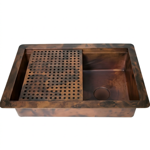 Évier de cuisine en cuivre fait main, simple bac, rectangulaire, à encastrer, finition mate brossée, design rustique, facile à nettoyer, pour usage en cuisine - Product Image 1