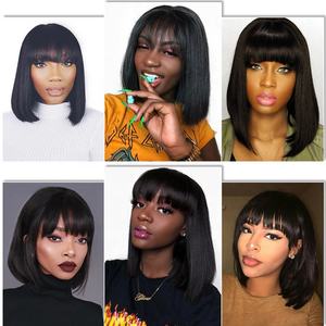 Faux Cuir Chevelu Demi-Queue Droite Bob Brésilienne Cuticule Alignés <span class=keywords><strong>Cheveux</strong></span> 360 Dentelle Frontale Perruques Avec Bang - Product Image 6