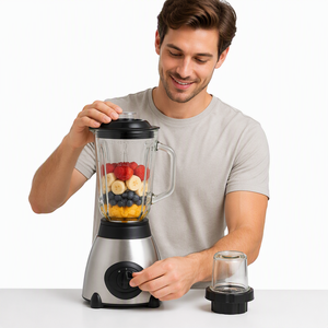 5 Geschwindigkeiten 500W 2 in 1 Edelstahl körper 1,5 l Glas Glas Elektrischer leistungs starker Eis zerkleinerung mixer - Product Image 3