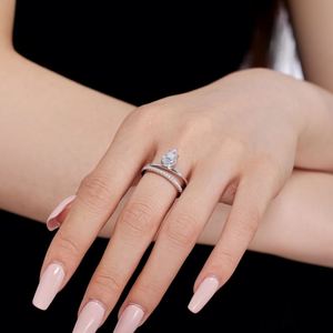 Dylam Geometric Simplicity Design Sterling <b>Silver</b> Rhodium Plated <b>Eternity</b> Band 5A Pear Shape Cubic Zirconia Engagement <b>Rings</b> - Product Image 3