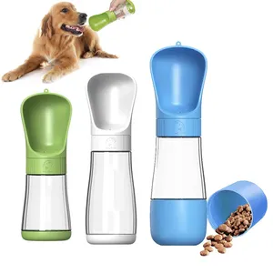 11oz tragbarer Haustier welpen wasser trink spender Auslaufs icher mit Lebensmittel behälter 2 in 1 benutzer definierte Reise wasser flasche für Hunde