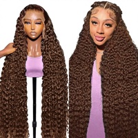 Perruque de cheveux humains vierges bouclés crépus bruns chocolatés, style birman, avec dentelle HD frontale sans colle, fournisseur