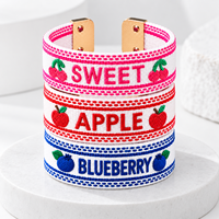 Bracelet tressé personnalisé avec broderie fruits (pomme, cerise), boucle métallique, demi-bande ouverte, vente en gros pour filles, usage quotidien