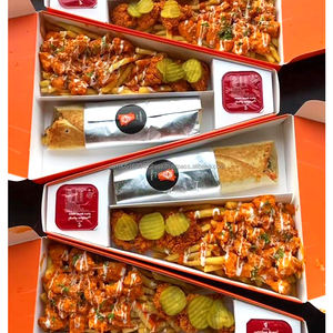 New Custom Premium Gold Stamp logo Arabic Halal Triangle Doner Kebab Shawarma Paper Compartment <b>Box</b> Packaging with Divider - Product Image 1