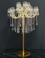 Candélabre de luxe SMS à 18 bras en cristal transparent, centre de table de mariage, prismes suspendus, porte-bougie pour décoration d'événements et de fêtes