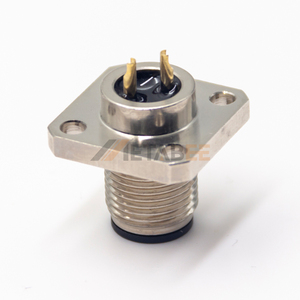 M12 <span class=keywords><strong>2</strong></span>-pins connector A-gecodeerd 4-gaats flens paneelmontage soldeerbak recht IP67 DC-stroomstekker - Product Image 3