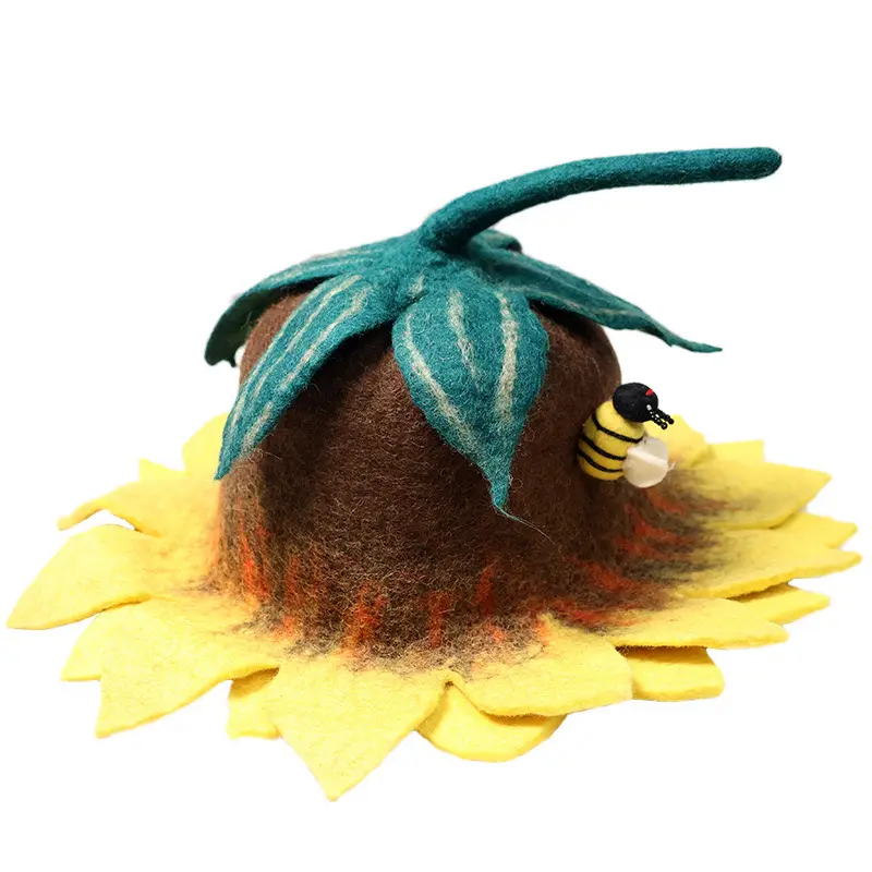 사랑스러운 울 펠트 인 바람 해바라기 모자 해바라기 꽃 돔형 모자 여성의 겨울 따뜻한
