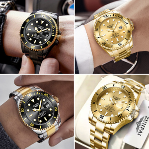 San pai — montre-bracelet étanche de sport pour hommes, en acier inoxydable, de couleur dorée, nouvelle marque de luxe, 100% - Product Image 4