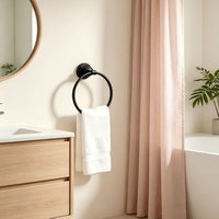 Cincin Handuk dari Paduan Seng Desain Tradisional Hitam Matte Lapisan Elektroplating Tahan Lama untuk Kamar Mandi Hotel
