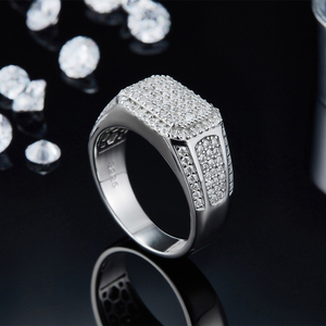 Lustro elegante Chunky 925 Sllver placcato oro bianco Melee D White VVS Moissanite Diamond <span class=keywords><strong>Ring</strong></span> Wedding for <span class=keywords><strong>Men</strong></span> - Product Image 6