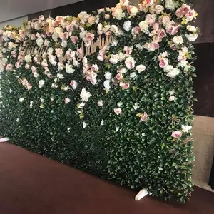 カスタマイズされた3Dロールアップ人工シルク牡丹とバラの花の壁の背景パネル結婚式の装飾人工花の壁