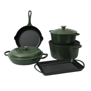 Ensemble de casseroles <span class=keywords><strong>en</strong></span> <span class=keywords><strong>fonte</strong></span> émaillée vert foncé de haute qualité, antiadhésif, pour restaurant, marque Bright Houseware - Product Image 2