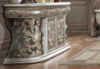 Ensemble de chambre à coucher de luxe de style italien en bois massif argenté sculpté à la main, lit king size, meubles de chambre à coucher pour mariage