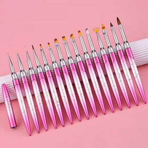 Pink Metal Handle 6mm 9mm 12mm Gel Nail Brush <b>Set</b> with Cap Premium PBT Liner French Tip Manicure Salon Nail Art <b>Paint</b> Brushes - Product Image 1