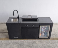 Isla de Cocina Modular de Acero Inoxidable para Exteriores, Estación de Asado Teppanyaki a Gas con Fregadero, Almacenamiento y Nevera para Vino, para Cocinar al Aire Libre