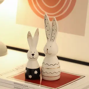 Flolenco Luxury Home Decoration Easter Rabbit Ornaments Cute Ceramic Rabbit Figurine Home Decor Bunny Sculpture