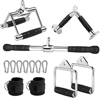 Ensemble d'accessoires de gym robustes en caoutchouc pour câbles : Barre de tirage vertical, Poignée en V, Poignée en D, Corde triceps, Sangles de cheville, Équipement rotatif à 360 degrés