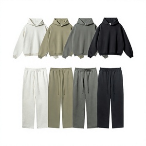 Ensemble de sweat-shirts et pantalons de survêtement en molleton de coton thermique d'hiver de haute qualité 350g, couleur unie, coupe oversize, avec logo personnalisé pour hommes - Product Image 2