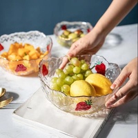 Ensemble de bols en verre martelé motif fraise avec bord ondulé pour salade de fruits, service de desserts, cuisine et table à manger - Vente en gros