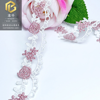 LEIXUSI Dentelle soluble dans l'eau rose et blanche de 2 cm, broderie florale pour collier ras-du-cou DIY et accessoires vestimentaires