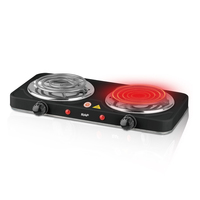 Cuisinière Électrique Appareils de Cuisine Plaque Chauffante 1000W Double Foyer Électrique Revêtement Antiadhésif avec Protection Contre la Surchauffe