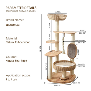 Menara kucing kayu besar 49.6 inci, Kondominium kucing Multi-Level dengan papan garuk tempat tidur anyaman tangan mudah dibersihkan dalam ruangan - Product Image 6