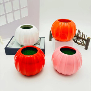 Pots de fleurs en plastique en forme de citrouille simulée, 10 cm, décoration de bureau mignonne pour plantes vertes - Product Image 2