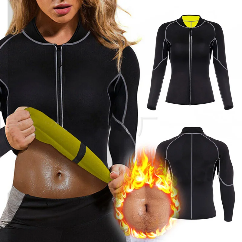 Trajes de Sauna de entrenamiento para mujer, ropa moldeadora de Fitness, chaqueta de entrenamiento larga, quemador de grasa, traje de sudor para Sauna