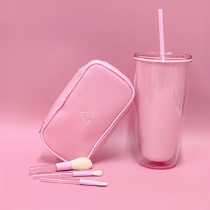 22*12cm PVC Makeup Bag 20 Inches Pinky Sports Bags Combo Set With Tumbler Headband Mirror Skincare Storage Bag for Women - Product Image 3