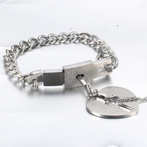 Titanium Steel Couple <b>Bracelet</b> And Necklace Set Heart Lock Key Design Gift For <b>Love</b> Unisex Jewelry - Product Image 3