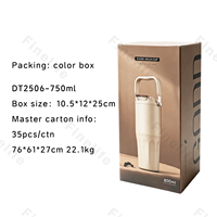 Mug de voyage pour voiture de grande capacité 750 ml, en acier inoxydable 316, à double paroi, isolé sous vide, avec poignée portable, maintien thermique de 6 à 12 heures