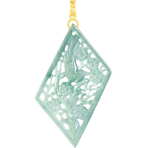Colgante de jade de grado hielo con diseño de sonrisa auspiciosa y hueco en forma de agua azul esmeralda natural. Conjunto con plata S925. - Product Image 4