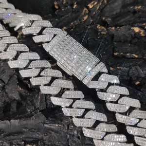 New Style 20mm Baguette Cubic Zirconia Prong Cuban Chain Necklace In White Gold Iced Out Hip Hop Jewelry Cuban Link Chain