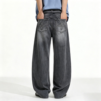 Jean coupe droite style parisien rétro américain effet craquelé pour hommes et femmes, pantalon ample délavé à l'eau, longueur ras du sol, jambe large