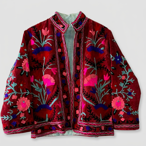 Hand Embroidered Floral Cotton Coat Turn-<b>down</b> Collar Full Sleeve Plus Size Bohemian Outerwear for Women Autumn Wear - Product Image 1