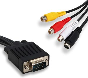 Nouvel arrivage : Câble adaptateur convertisseur <span class=keywords><strong>VGA</strong></span> vers S-Video AV RCA blindé en PVC pour ordinateur de bureau - Product Image 1
