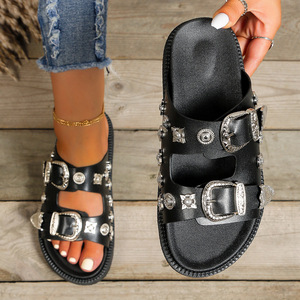 รองเท้าแตะผู้หญิง 2026 รุ่นใหม่ ฤดูร้อน สีดำ ไซส์ใหญ่ พื้นหนา ประดับเลื่อมโลหะ แถบกว้าง ลายงู - Product Image 4