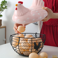 Eiermandje van blauw roze rotan, keramiek, metaaldraad, milieuvriendelijk, modern huisdecor, kipvormig, fruitmand, keukenopbergbak