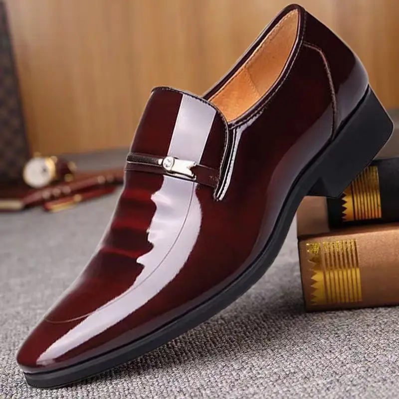 A073 New Breathable and Comfortable Leather Shoes Korean Casual Shoes Men's Business Formal PU Winter Shoes for Men Plain Rubber