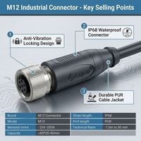Connecteur circulaire M12 étanche IP67 en plastique, mâle/femelle, à 3, 4, 5, 6, 8 ou 12 broches, pour montage sur panneau PCB