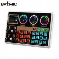 Carte son DAYMIC HC19 DJ Mixer, interface audio USB, 8 effets spéciaux, lumière RGB, double entrée micro pour diffusion en direct, karaoké
