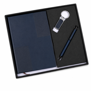 Elegante Set de Regalo Corporativo Azul Marino con un Cuaderno Texturizado Premium, un Llavero Metálico con Estilo y un Bolígrafo a Juego - Product Image 2