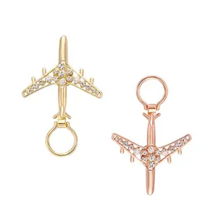 Wholesale Fashion Gold Crystal Rhinestone Magnetic Airplane Shaped Badge Eyeglass Holder Brooch Pin